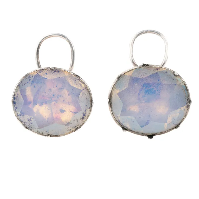 Rare Queen Anne Opaline Paste Earrings Bell Bird Antiques Earrings