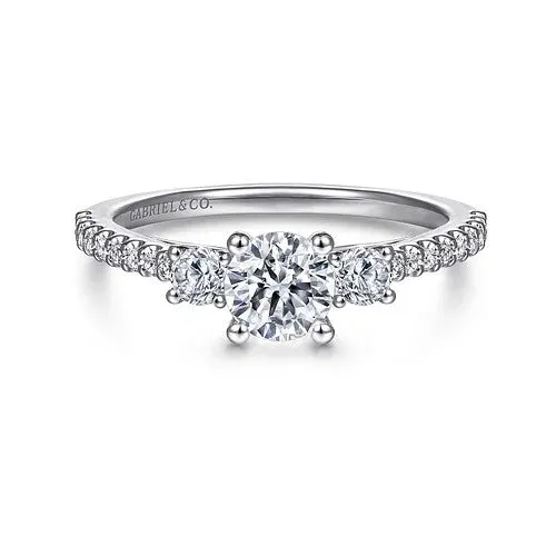 Rings 14K White Gold Round Three Stone Diamond Engagement Ring GABRIEL CO Rings 14K White Gold Round Three Stone Diamond Engagement Ring GABRIEL CO
