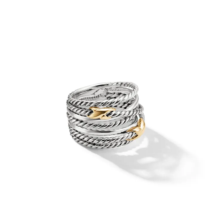 Rings Double X Crossover Ring in Sterling Silver with 18K Yellow Gold 13mm David Yurman Rings Double X Crossover Ring in Sterling Silver with 18K Yellow Gold 13mm David Yurman