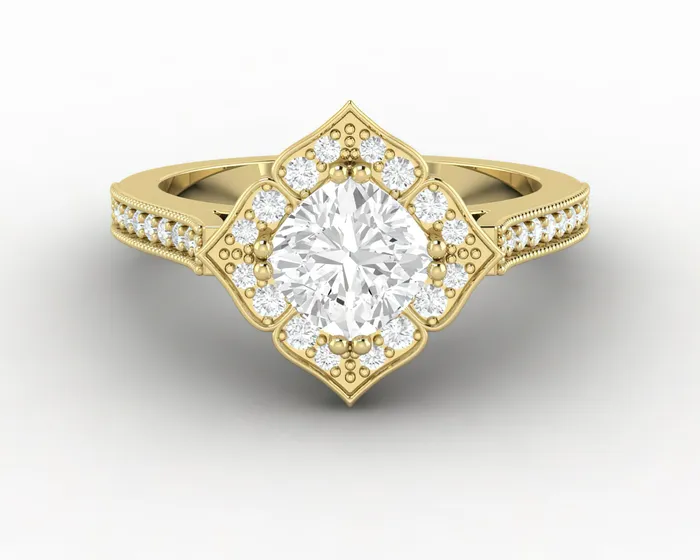 Rings Sapheena Jewelry Luisa 10 Ct Cushion Cut Halo Engagement Ring with Side Stones