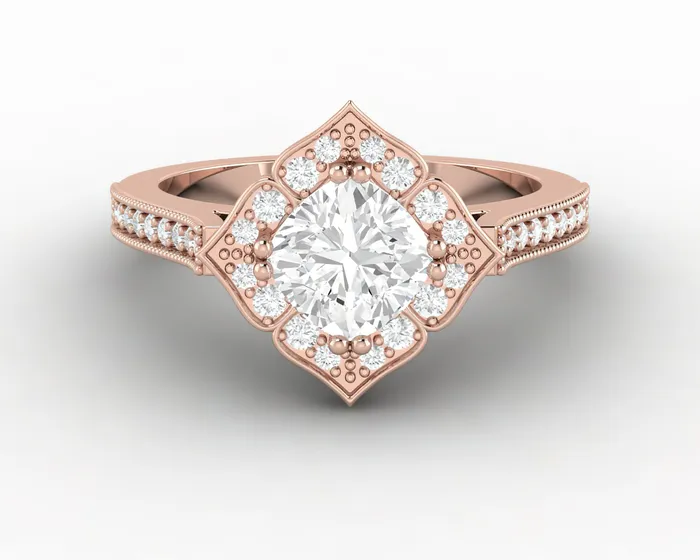 Rings Sapheena Jewelry Luisa 10 Ct Cushion Cut Halo Engagement Ring with Side Stones