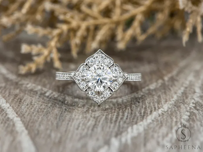 Rings Sapheena Jewelry Luisa 10 Ct Cushion Cut Halo Engagement Ring with Side Stones