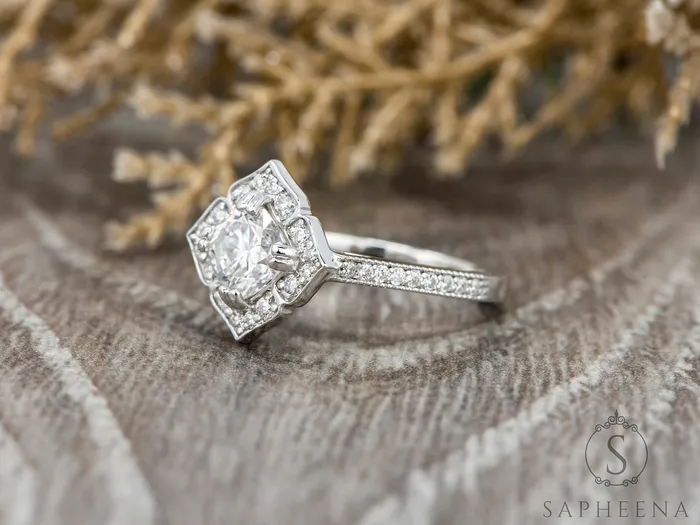 Rings Sapheena Jewelry Luisa 10 Ct Cushion Cut Halo Engagement Ring with Side Stones