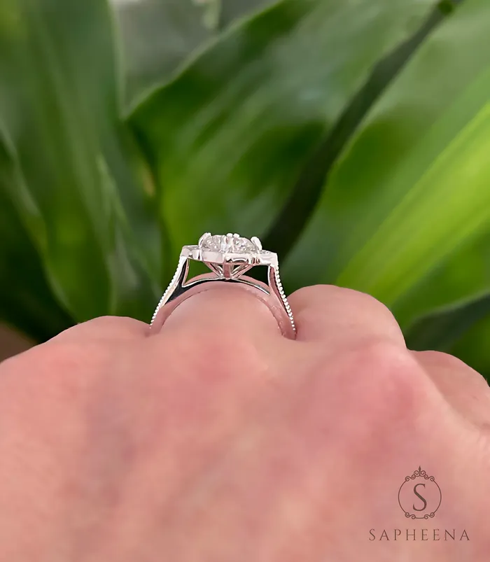 Rings Sapheena Jewelry Luisa 10 Ct Cushion Cut Halo Engagement Ring with Side Stones