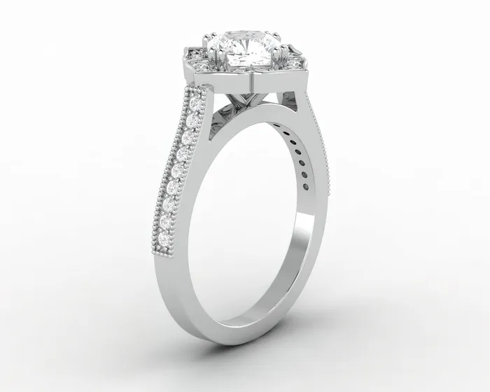 Rings Sapheena Jewelry Luisa 10 Ct Cushion Cut Halo Engagement Ring with Side Stones