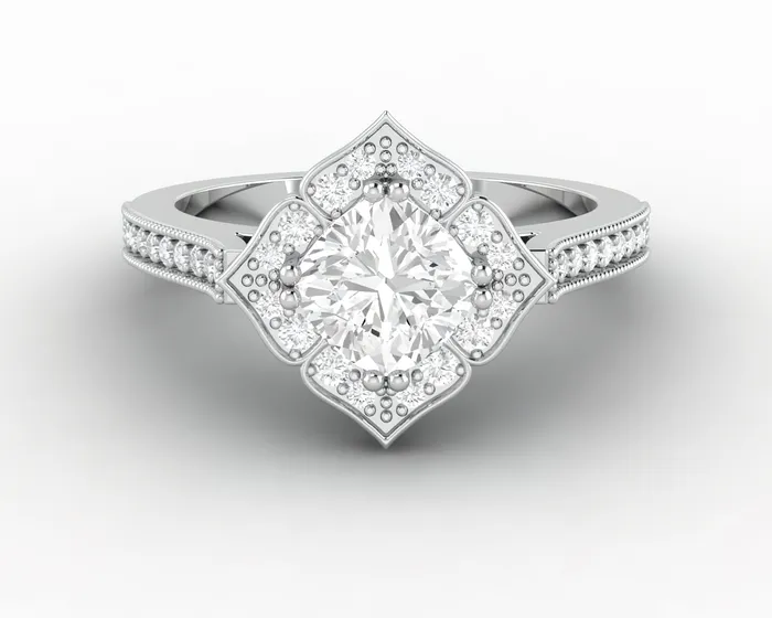 Rings Sapheena Jewelry Luisa 10 Ct Cushion Cut Halo Engagement Ring with Side Stones