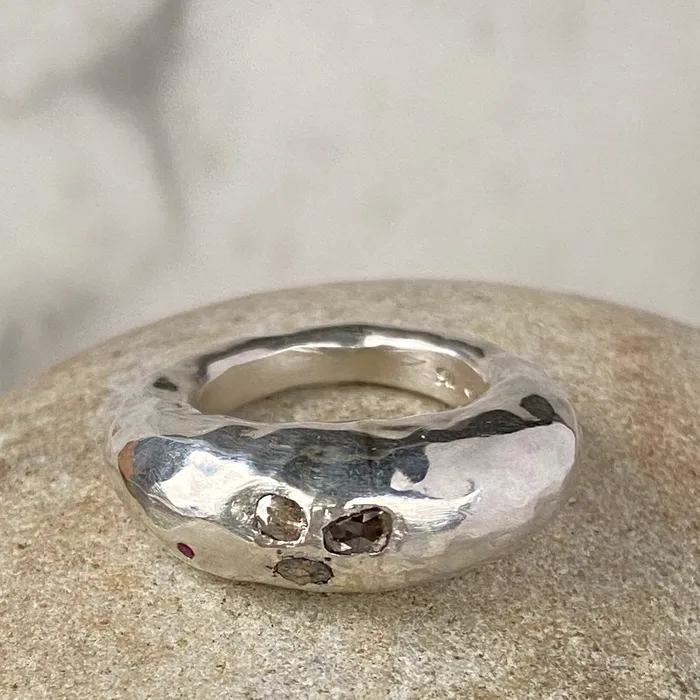 Rosa Maria Brandy 3 Silver ring wBrown Diamonds Rosa Maria Rings