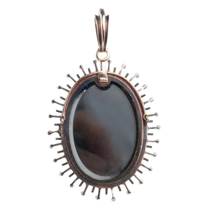 Victorian Era Onyx and Diamond Locket Bell Bird Antiques Necklaces