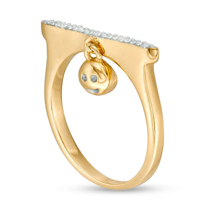 005 CT TW Natural Diamond Bar and Smiley Face Charm Ring in Sterling Silver with Solid 14K Gold Plate Goldia Rings 005 CT TW Natural Diamond Bar and Smiley Face Charm Ring in Sterling Silver with Solid 14K Gold Plate Goldia Rings
