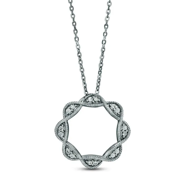 01 CT TW Natural Diamond Antique VintageStyle Twist Circle Pendant in 10K White Gold Goldia Necklaces 01 CT TW Natural Diamond Antique VintageStyle Twist Circle Pendant in 10K White Gold Goldia Necklaces