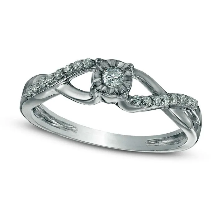 010 CT TW Natural Diamond Split Shank Promise Ring in Solid 10K White Gold Goldia Rings 010 CT TW Natural Diamond Split Shank Promise Ring in Solid 10K White Gold Goldia Rings