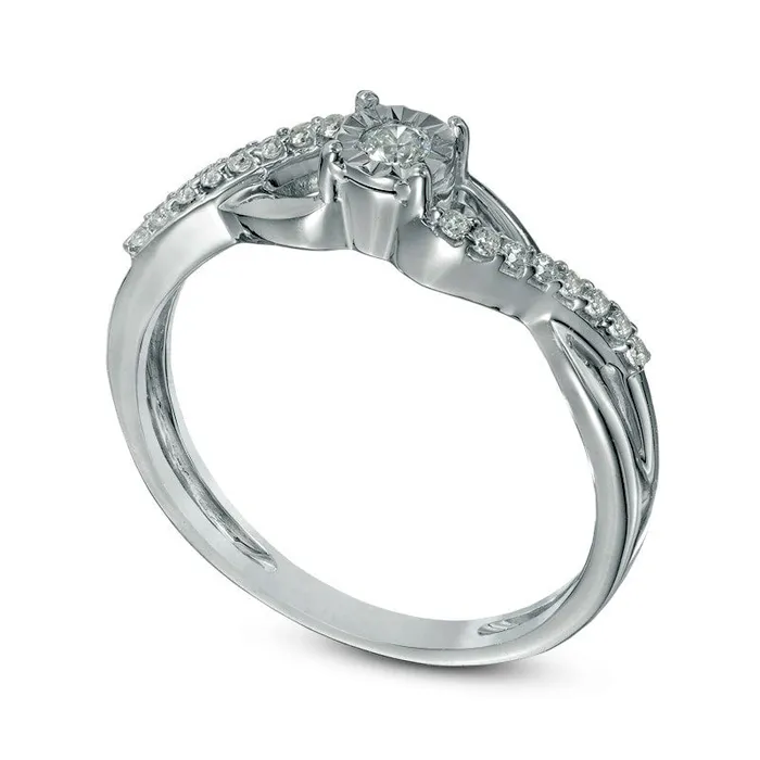 010 CT TW Natural Diamond Split Shank Promise Ring in Solid 10K White Gold Goldia Rings 010 CT TW Natural Diamond Split Shank Promise Ring in Solid 10K White Gold Goldia Rings
