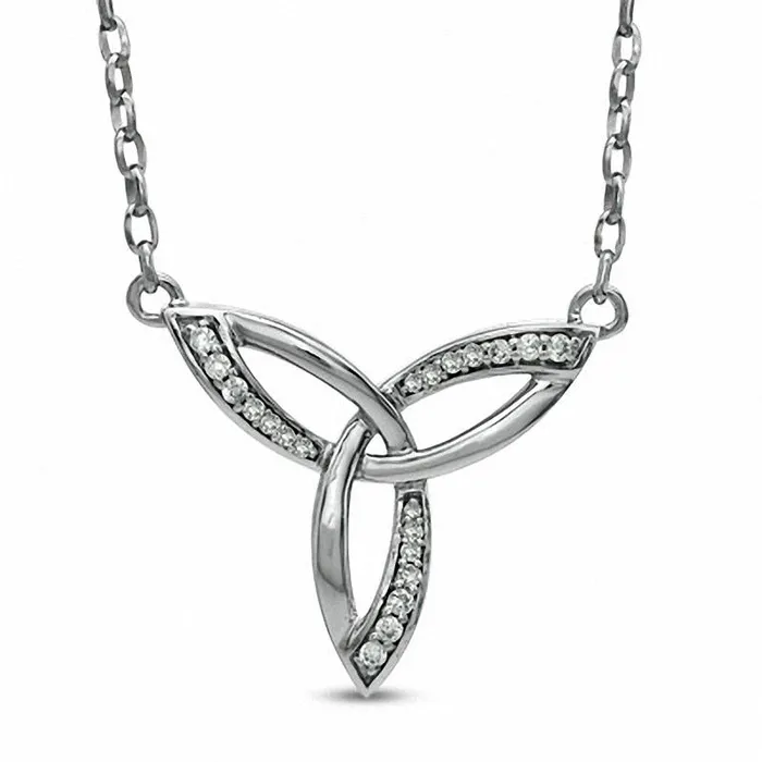 013 CT TW Natural Diamond Celtic Trinity Knot Necklace in Sterling Silver Goldia Necklaces 013 CT TW Natural Diamond Celtic Trinity Knot Necklace in Sterling Silver Goldia Necklaces