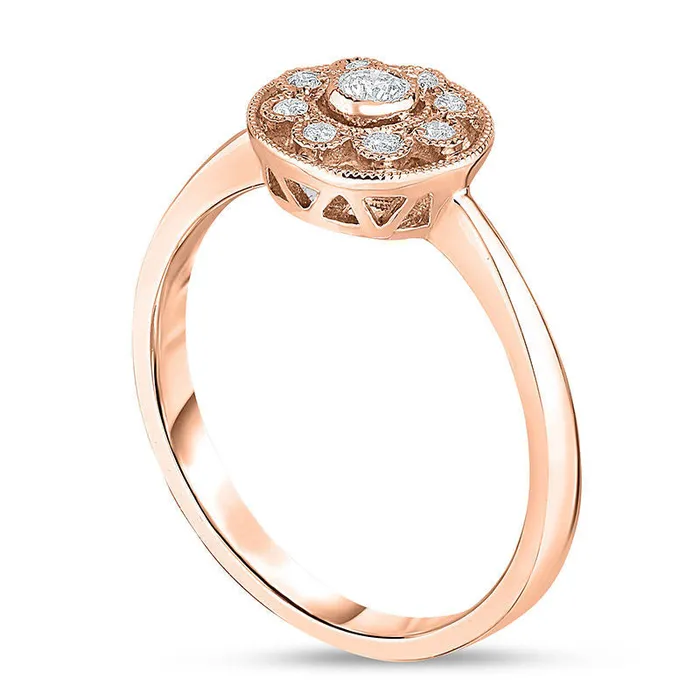 013 CT TW Natural Diamond Flower Frame Antique VintageStyle Promise Ring in Solid 10K Rose Gold Goldia Rings 013 CT TW Natural Diamond Flower Frame Antique VintageStyle Promise Ring in Solid 10K Rose Gold Goldia Rings