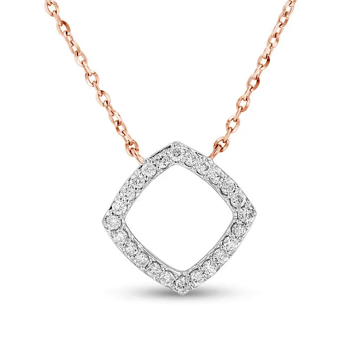 013 CT TW Natural Diamond Tilted Square Outline Necklace in 14K Rose Gold Goldia Necklaces 013 CT TW Natural Diamond Tilted Square Outline Necklace in 14K Rose Gold Goldia Necklaces