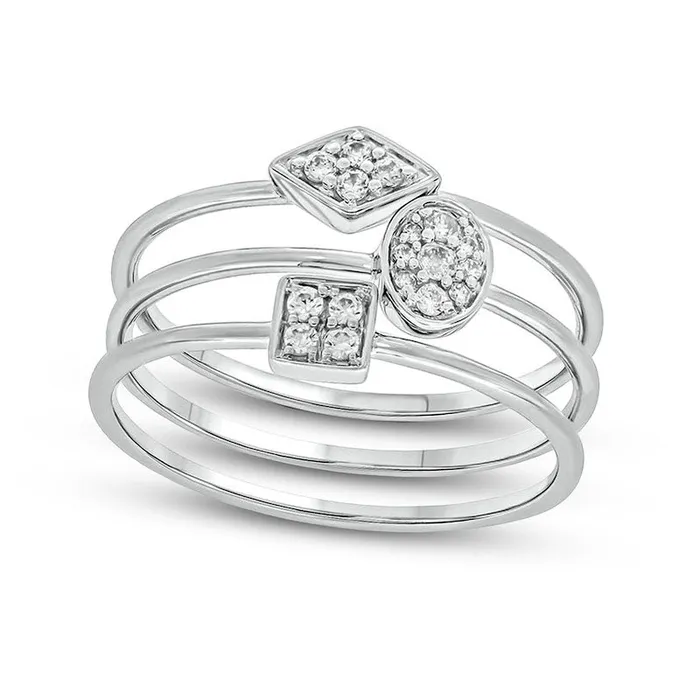 017 CT TW Composite MultiShape Natural Diamond Stack Ring Set in Sterling Silver Goldia Rings 017 CT TW Composite MultiShape Natural Diamond Stack Ring Set in Sterling Silver Goldia Rings