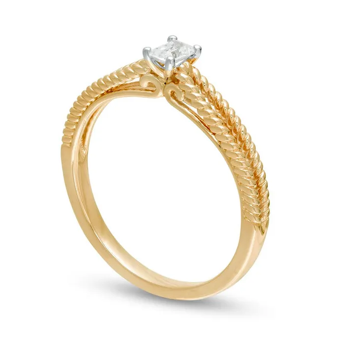 020 CT EmeraldCut Natural Clarity Enhanced Diamond Solitaire Rope Split Shank Promise Ring in Solid 14K Gold Goldia Rings 020 CT EmeraldCut Natural Clarity Enhanced Diamond Solitaire Rope Split Shank Promise Ring in Solid 14K Gold Goldia Rings