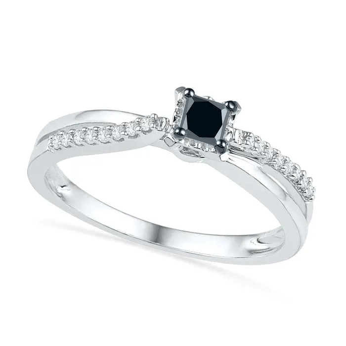 025 CT TW Enhanced Black and White Natural Diamond Split Shank Promise Ring in Solid 10K White Gold Goldia Rings 025 CT TW Enhanced Black and White Natural Diamond Split Shank Promise Ring in Solid 10K White Gold Goldia Rings