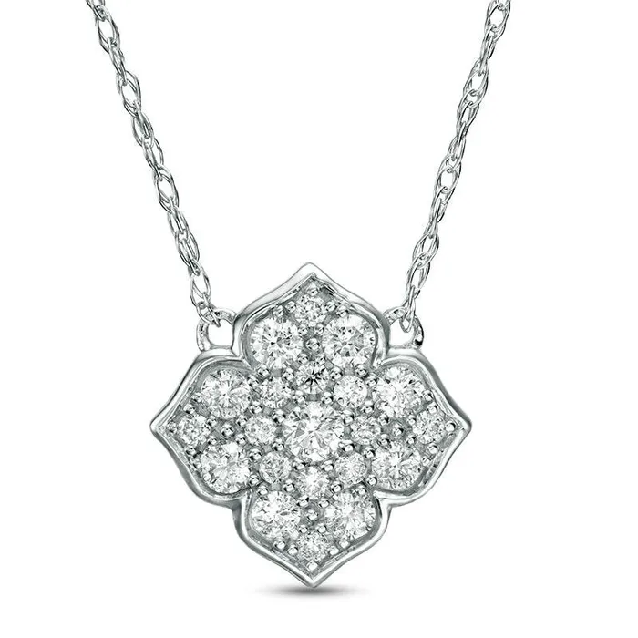 025 CT TW Natural Diamond Flower Necklace in 10K White Gold Goldia Necklaces 025 CT TW Natural Diamond Flower Necklace in 10K White Gold Goldia Necklaces