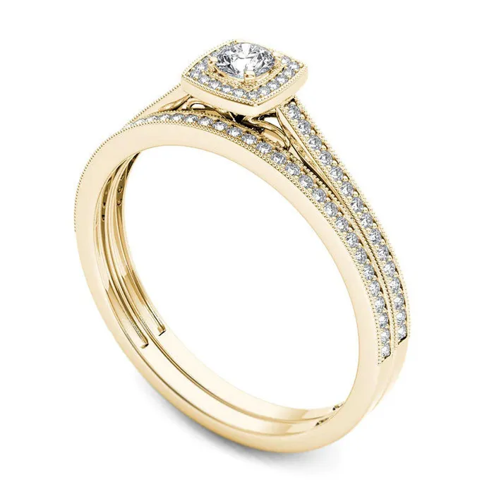 033 CT TW Natural Diamond Cushion Frame Antique VintageStyle Bridal Engagement Ring Set in Solid 14K Gold Goldia Rings 033 CT TW Natural Diamond Cushion Frame Antique VintageStyle Bridal Engagement Ring Set in Solid 14K Gold Goldia Rings