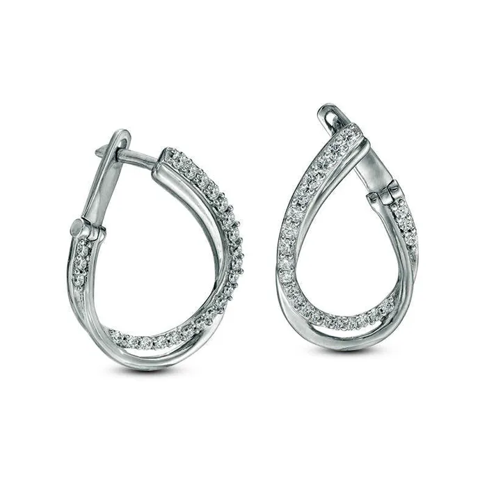 05 CT TW Diamond Flat Front Twist Hoop Earrings in 10K White Gold Goldia Earrings 05 CT TW Diamond Flat Front Twist Hoop Earrings in 10K White Gold Goldia Earrings