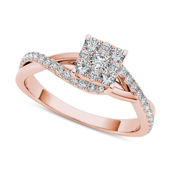 050 CT TW Composite Natural Diamond Square Bypass Twist Shank Engagement Ring in Solid 14K Rose Gold Goldia Rings 050 CT TW Composite Natural Diamond Square Bypass Twist Shank Engagement Ring in Solid 14K Rose Gold Goldia Rings