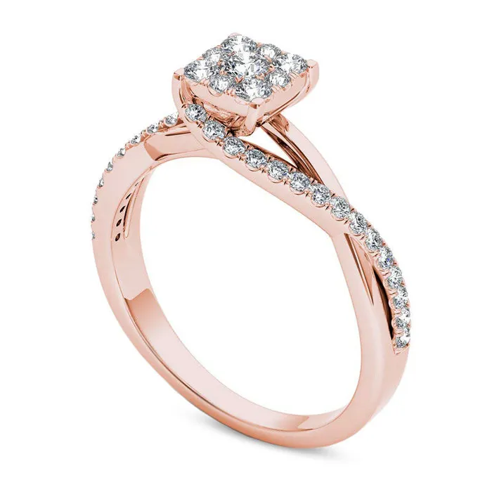 050 CT TW Composite Natural Diamond Square Bypass Twist Shank Engagement Ring in Solid 14K Rose Gold Goldia Rings 050 CT TW Composite Natural Diamond Square Bypass Twist Shank Engagement Ring in Solid 14K Rose Gold Goldia Rings