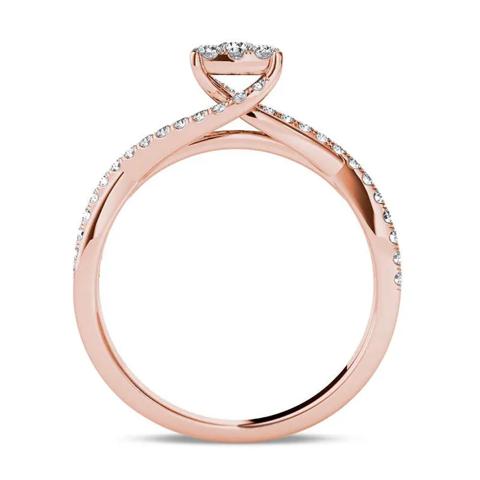 050 CT TW Composite Natural Diamond Square Bypass Twist Shank Engagement Ring in Solid 14K Rose Gold Goldia Rings 050 CT TW Composite Natural Diamond Square Bypass Twist Shank Engagement Ring in Solid 14K Rose Gold Goldia Rings