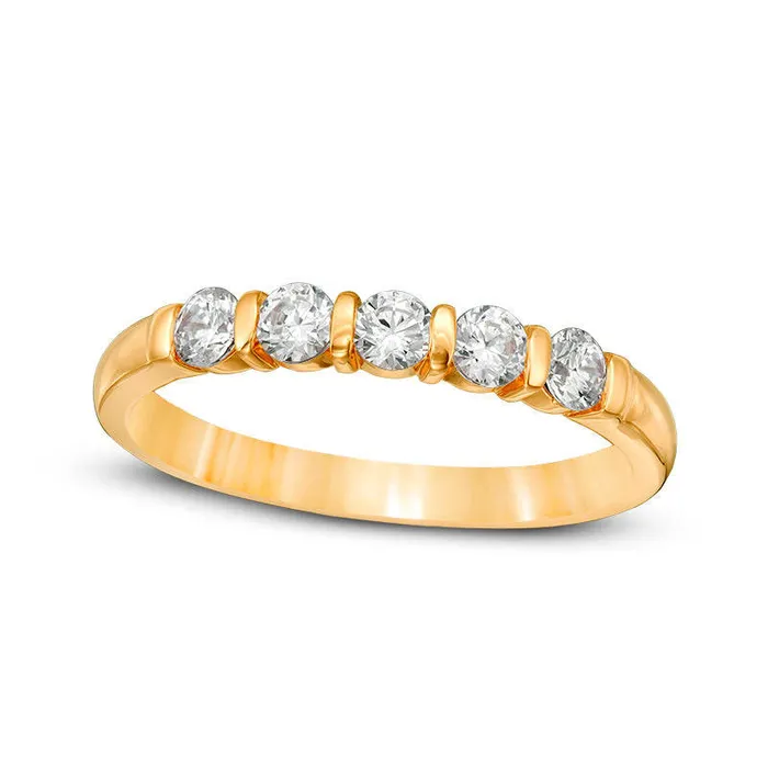 050 CT TW Natural Diamond Five Stone Vertical Bar Anniversary Band in Solid 10K Yellow Gold Goldia Rings 050 CT TW Natural Diamond Five Stone Vertical Bar Anniversary Band in Solid 10K Yellow Gold Goldia Rings