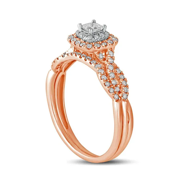 050 CT TW PrincessCut Natural Diamond Double CushionShaped Frame MultiRow Bridal Engagement Ring Set in Solid 10K Rose Gold Goldia Rings 050 CT TW PrincessCut Natural Diamond Double CushionShaped Frame MultiRow Bridal Engagement Ring Set in Solid 10K Rose Gold Goldia Rings