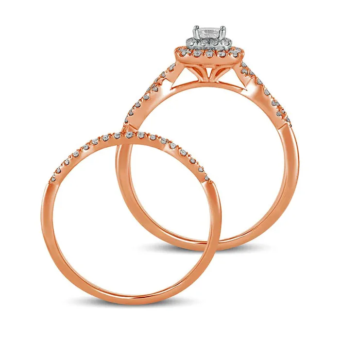 050 CT TW PrincessCut Natural Diamond Double CushionShaped Frame MultiRow Bridal Engagement Ring Set in Solid 10K Rose Gold Goldia Rings 050 CT TW PrincessCut Natural Diamond Double CushionShaped Frame MultiRow Bridal Engagement Ring Set in Solid 10K Rose Gold Goldia Rings