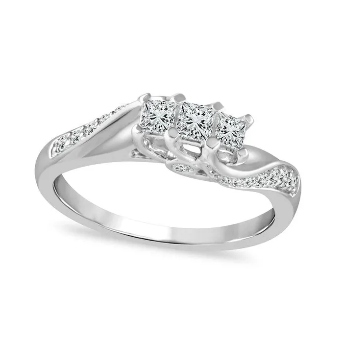 050 CT TW PrincessCut Natural Diamond Three Stone Engagement Ring in Solid 10K White Gold Goldia Rings 050 CT TW PrincessCut Natural Diamond Three Stone Engagement Ring in Solid 10K White Gold Goldia Rings
