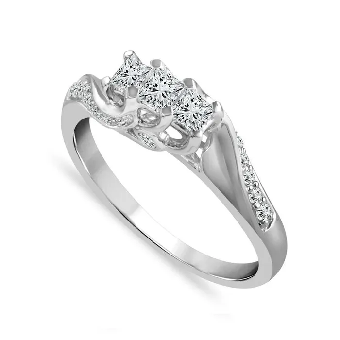 050 CT TW PrincessCut Natural Diamond Three Stone Engagement Ring in Solid 10K White Gold Goldia Rings 050 CT TW PrincessCut Natural Diamond Three Stone Engagement Ring in Solid 10K White Gold Goldia Rings