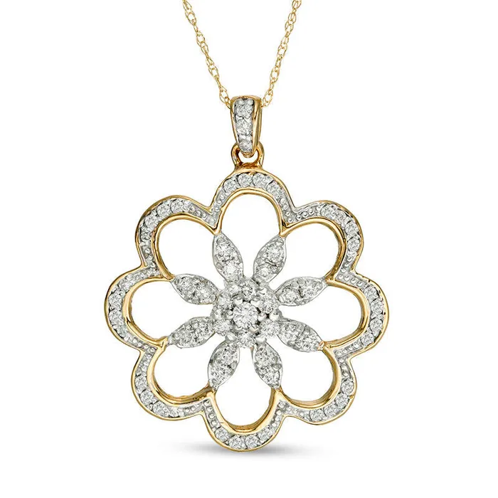 063 CT TW Natural Diamond Flower Pendant in 10K Yellow Gold Goldia Necklaces 063 CT TW Natural Diamond Flower Pendant in 10K Yellow Gold Goldia Necklaces