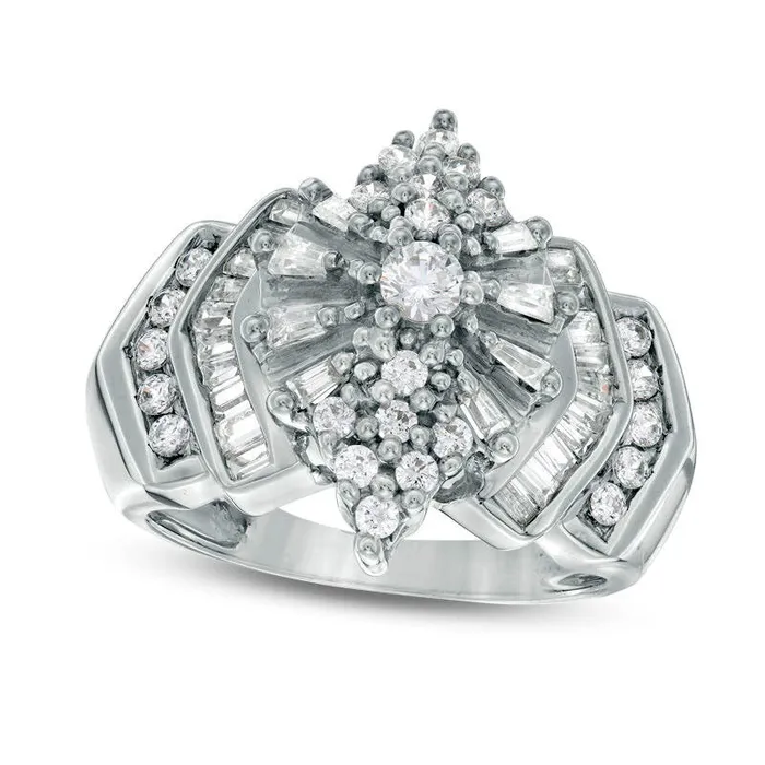 10 CT TW Natural Diamond Marquise Starburst Frame Ring in Solid 14K White Gold Goldia Rings 10 CT TW Natural Diamond Marquise Starburst Frame Ring in Solid 14K White Gold Goldia Rings