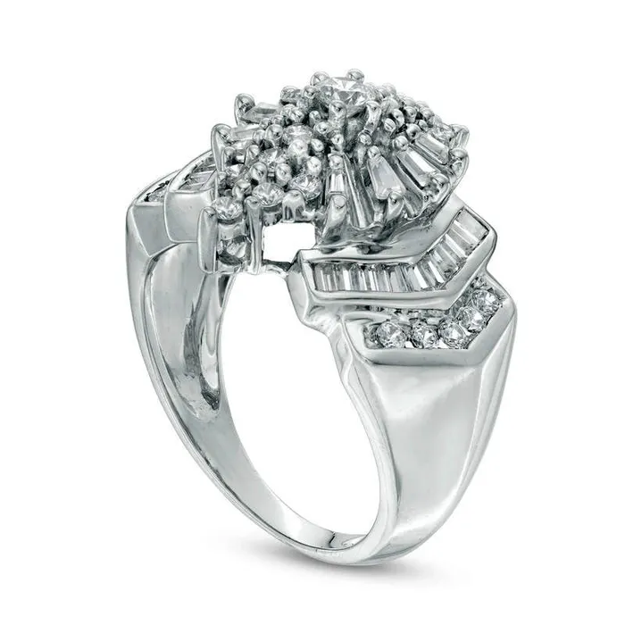 10 CT TW Natural Diamond Marquise Starburst Frame Ring in Solid 14K White Gold Goldia Rings 10 CT TW Natural Diamond Marquise Starburst Frame Ring in Solid 14K White Gold Goldia Rings