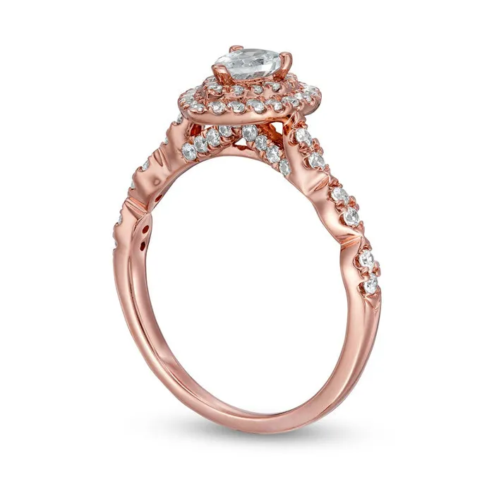 10 CT TW PearShaped Natural Diamond Double Frame Scallop Shank Engagement Ring in Solid 10K Rose Gold Goldia Rings 10 CT TW PearShaped Natural Diamond Double Frame Scallop Shank Engagement Ring in Solid 10K Rose Gold Goldia Rings
