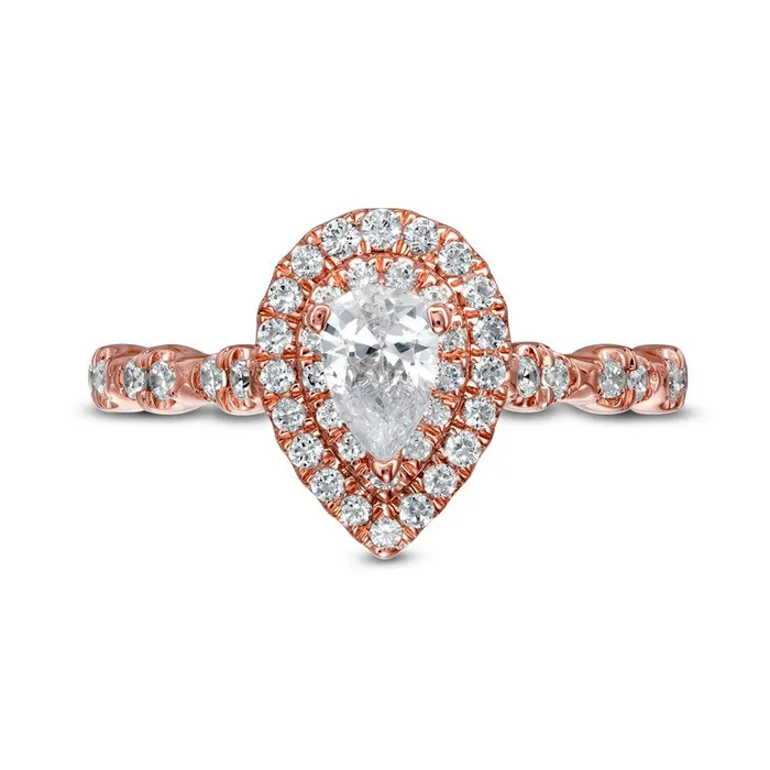 10 CT TW PearShaped Natural Diamond Double Frame Scallop Shank Engagement Ring in Solid 10K Rose Gold Goldia Rings 10 CT TW PearShaped Natural Diamond Double Frame Scallop Shank Engagement Ring in Solid 10K Rose Gold Goldia Rings