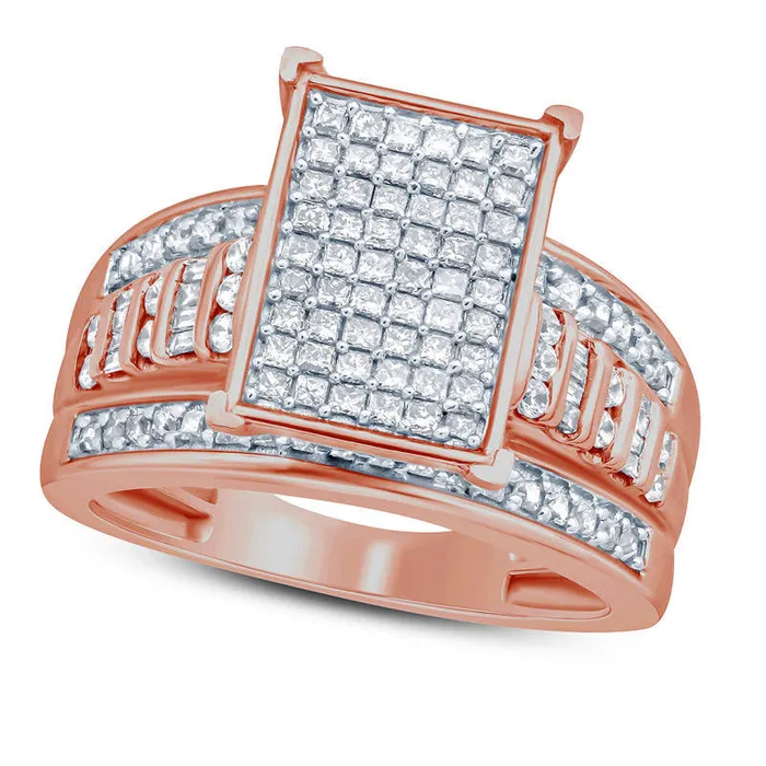 10 CT TW PrincessCut Composite Natural Diamond Rectangle Ring in Solid 10K Rose Gold Goldia Rings 10 CT TW PrincessCut Composite Natural Diamond Rectangle Ring in Solid 10K Rose Gold Goldia Rings