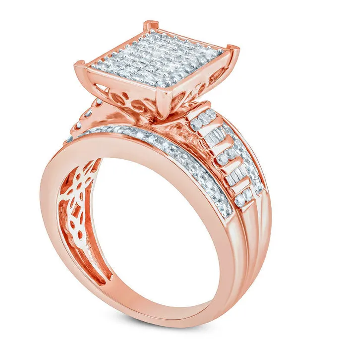 10 CT TW PrincessCut Composite Natural Diamond Rectangle Ring in Solid 10K Rose Gold Goldia Rings 10 CT TW PrincessCut Composite Natural Diamond Rectangle Ring in Solid 10K Rose Gold Goldia Rings