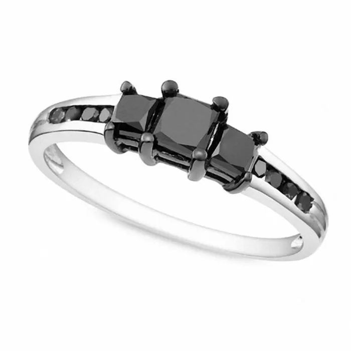 10 CT TW PrincessCut Enhanced Black Natural Diamond Three Stone Ring in Sterling Silver Goldia Rings 10 CT TW PrincessCut Enhanced Black Natural Diamond Three Stone Ring in Sterling Silver Goldia Rings