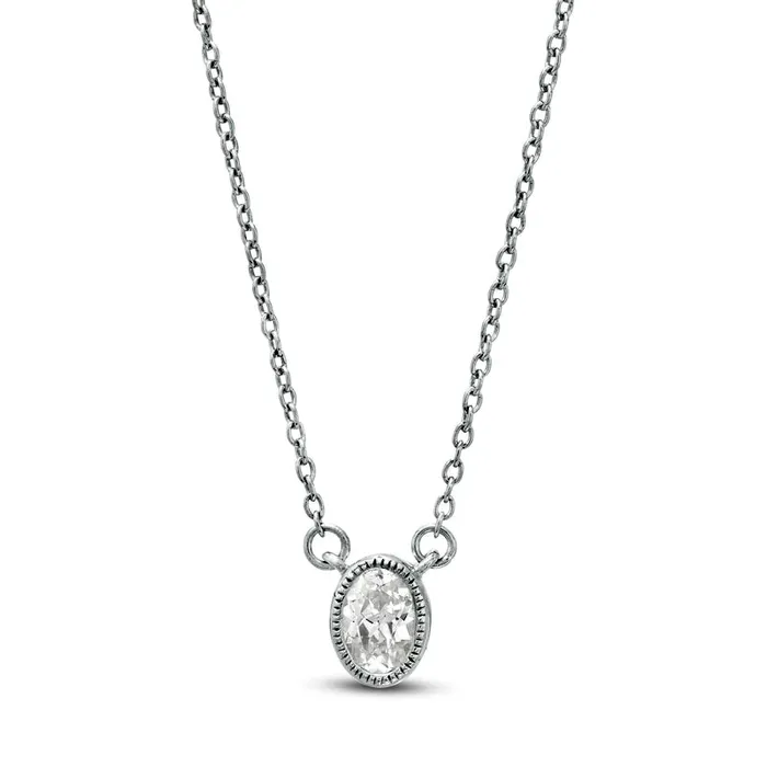 15 CT Oval Natural Clarity Enhanced Solitaire Antique VintageStyle Necklace in 10K White Gold Goldia Necklaces 15 CT Oval Natural Clarity Enhanced Solitaire Antique VintageStyle Necklace in 10K White Gold Goldia Necklaces