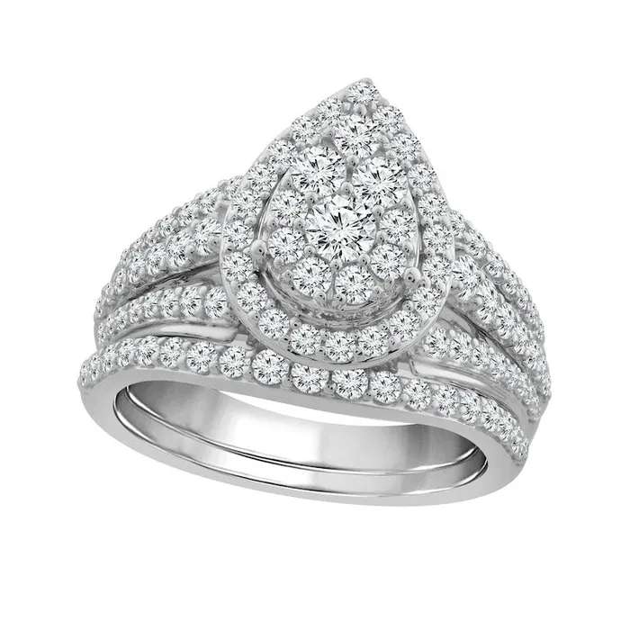15 CT TW Composite Pear Natural Diamond Frame Bridal Engagement Ring Set in Solid 10K White Gold Goldia Rings 15 CT TW Composite Pear Natural Diamond Frame Bridal Engagement Ring Set in Solid 10K White Gold Goldia Rings