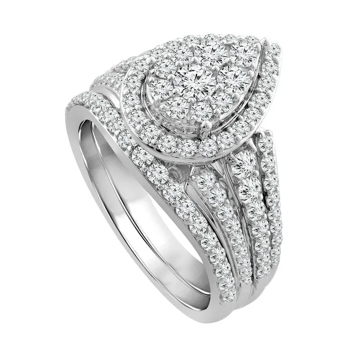 15 CT TW Composite Pear Natural Diamond Frame Bridal Engagement Ring Set in Solid 10K White Gold Goldia Rings 15 CT TW Composite Pear Natural Diamond Frame Bridal Engagement Ring Set in Solid 10K White Gold Goldia Rings
