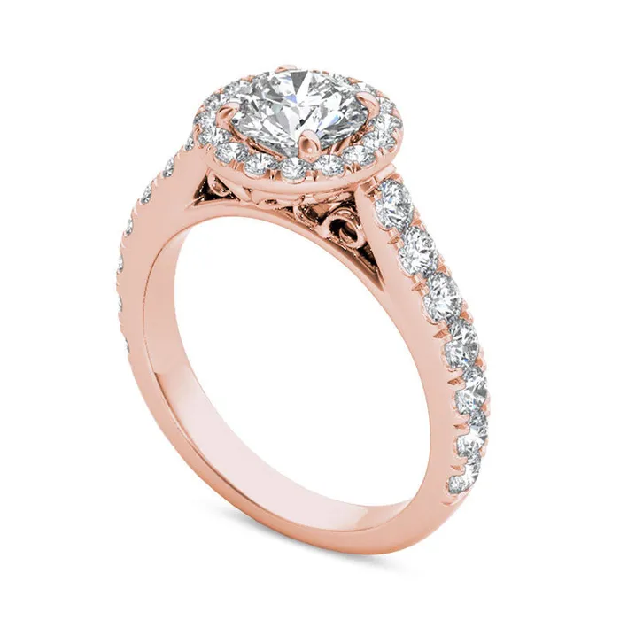 15 CT TW Natural Diamond Frame Engagement Ring in Solid 14K Rose Gold Goldia Rings 15 CT TW Natural Diamond Frame Engagement Ring in Solid 14K Rose Gold Goldia Rings