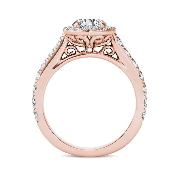 15 CT TW Natural Diamond Frame Engagement Ring in Solid 14K Rose Gold Goldia Rings 15 CT TW Natural Diamond Frame Engagement Ring in Solid 14K Rose Gold Goldia Rings