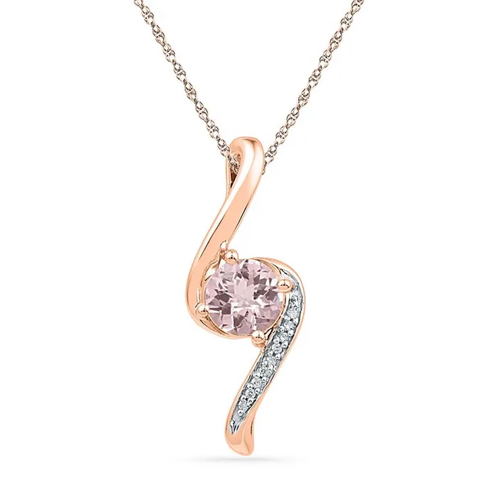 10k Rose Gold Round Created Morganite Solitaire Diamond Pendant 34 Cttw gndatlanta Necklaces 10k Rose Gold Round Created Morganite Solitaire Diamond Pendant 34 Cttw gndatlanta Necklaces