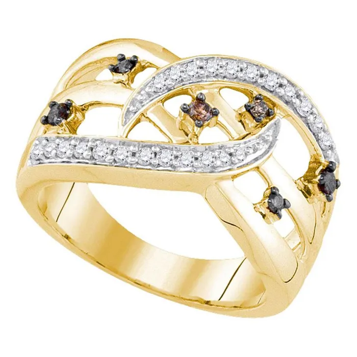 10k Yellow Gold Brown Diamond Openwork Crossover Strand Band 13 Cttw gndatlanta Rings 10k Yellow Gold Brown Diamond Openwork Crossover Strand Band 13 Cttw gndatlanta Rings