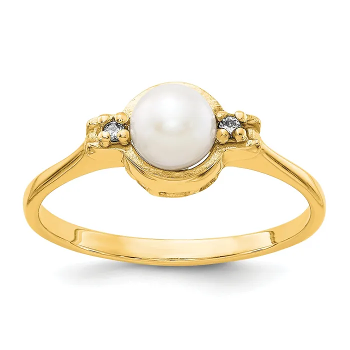 14k FW Cultured Pearl and Diamond Ring Goldiacom Rings