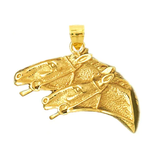 14K Gold Bridled Two Horse Heads Pendant Goldia PreStyled Sets